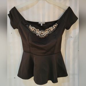 Charlotte Russe M Off shoulder embelished satin like feel top